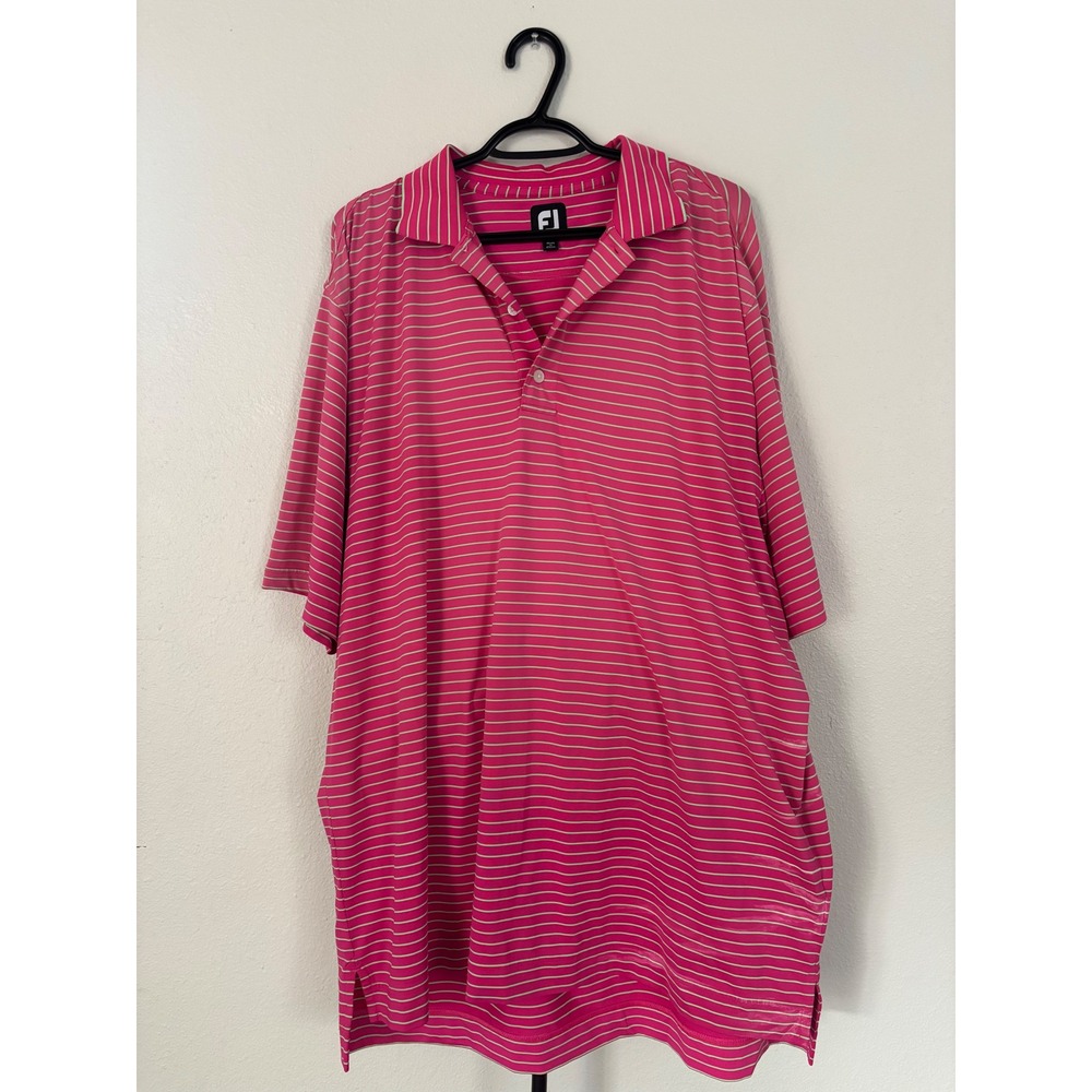 FootJoy Mens XL Pink Green Striped Performance Golf Polo Shirt Short Sleeve